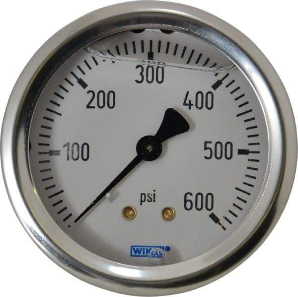 Wika - 2-1/2" Dial, 1/4 Thread, 0-600 Scale Range, Pressure Gauge - Center Back Connection Mount, Accurate to 1.5% of Scale - Benchmark Tooling