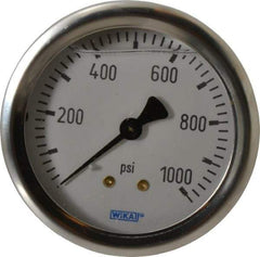 Wika - 2-1/2" Dial, 1/4 Thread, 0-1,000 Scale Range, Pressure Gauge - Center Back Connection Mount, Accurate to 1.5% of Scale - Benchmark Tooling