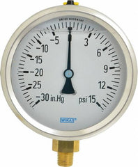 Wika - 4" Dial, 1/4 Thread, 30-0-15 Scale Range, Pressure Gauge - Lower Connection Mount, Accurate to 1% of Scale - Benchmark Tooling