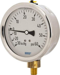 Wika - 4" Dial, 1/4 Thread, 30-0-60 Scale Range, Pressure Gauge - Lower Connection Mount, Accurate to 1% of Scale - Benchmark Tooling