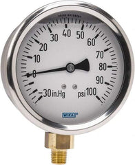 Wika - 4" Dial, 1/4 Thread, 30-0-100 Scale Range, Pressure Gauge - Lower Connection Mount, Accurate to 1% of Scale - Benchmark Tooling