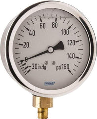 Wika - 4" Dial, 1/4 Thread, 30-0-160 Scale Range, Pressure Gauge - Lower Connection Mount, Accurate to 1% of Scale - Benchmark Tooling