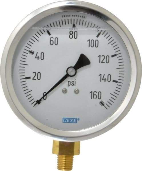 Wika - 4" Dial, 1/4 Thread, 0-160 Scale Range, Pressure Gauge - Lower Connection Mount, Accurate to 1% of Scale - Benchmark Tooling