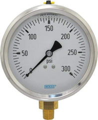 Wika - 4" Dial, 1/4 Thread, 0-300 Scale Range, Pressure Gauge - Lower Connection Mount, Accurate to 1% of Scale - Benchmark Tooling