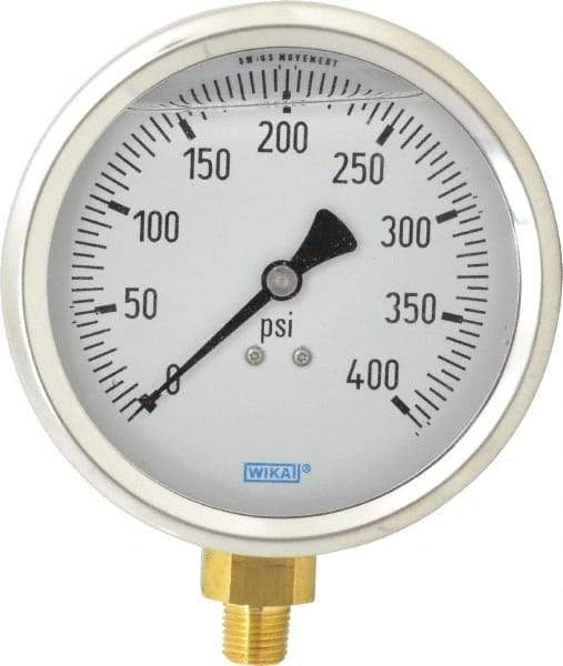 Wika - 4" Dial, 1/4 Thread, 0-400 Scale Range, Pressure Gauge - Lower Connection Mount, Accurate to 1% of Scale - Benchmark Tooling