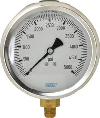 Wika - 4" Dial, 1/4 Thread, 0-5,000 Scale Range, Pressure Gauge - Lower Connection Mount, Accurate to 1% of Scale - Benchmark Tooling