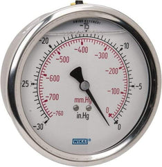 Wika - 4" Dial, 1/4 Thread, 30-0 Scale Range, Pressure Gauge - Lower Back Connection Mount, Accurate to 1% of Scale - Benchmark Tooling