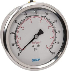 Wika - 4" Dial, 1/4 Thread, 0-100 Scale Range, Pressure Gauge - Lower Back Connection Mount, Accurate to 1% of Scale - Benchmark Tooling