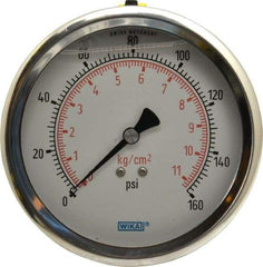 Wika - 4" Dial, 1/4 Thread, 0-160 Scale Range, Pressure Gauge - Lower Back Connection Mount, Accurate to 1% of Scale - Benchmark Tooling