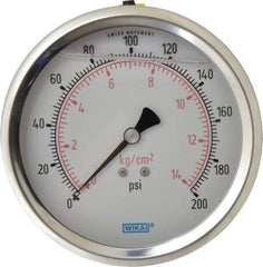 Wika - 4" Dial, 1/4 Thread, 0-200 Scale Range, Pressure Gauge - Lower Back Connection Mount, Accurate to 1% of Scale - Benchmark Tooling