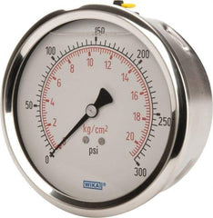 Wika - 4" Dial, 1/4 Thread, 0-300 Scale Range, Pressure Gauge - Lower Back Connection Mount, Accurate to 1% of Scale - Benchmark Tooling