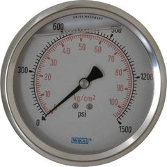 Wika - 4" Dial, 1/4 Thread, 0-1,500 Scale Range, Pressure Gauge - Lower Back Connection Mount, Accurate to 1% of Scale - Benchmark Tooling