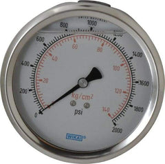 Wika - 4" Dial, 1/4 Thread, 0-2,000 Scale Range, Pressure Gauge - Lower Back Connection Mount, Accurate to 1% of Scale - Benchmark Tooling