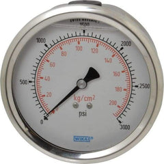 Wika - 4" Dial, 1/4 Thread, 0-3,000 Scale Range, Pressure Gauge - Lower Back Connection Mount, Accurate to 1% of Scale - Benchmark Tooling