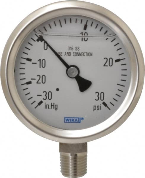 Wika - 2-1/2" Dial, 1/4 Thread, 30-0-30 Scale Range, Pressure Gauge - Lower Connection Mount, Accurate to 1.5% of Scale - Benchmark Tooling