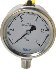 Wika - 2-1/2" Dial, 1/4 Thread, 0-15 Scale Range, Pressure Gauge - Lower Connection Mount, Accurate to 1.5% of Scale - Benchmark Tooling