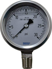 Wika - 2-1/2" Dial, 1/4 Thread, 0-30 Scale Range, Pressure Gauge - Lower Connection Mount, Accurate to 1.5% of Scale - Benchmark Tooling