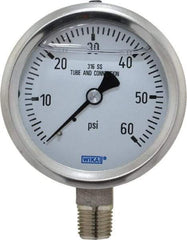 Wika - 2-1/2" Dial, 1/4 Thread, 0-60 Scale Range, Pressure Gauge - Lower Connection Mount, Accurate to 1.5% of Scale - Benchmark Tooling