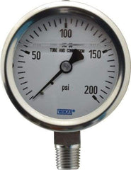 Wika - 2-1/2" Dial, 1/4 Thread, 0-200 Scale Range, Pressure Gauge - Lower Connection Mount, Accurate to 1.5% of Scale - Benchmark Tooling