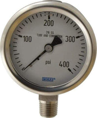 Wika - 2-1/2" Dial, 1/4 Thread, 0-400 Scale Range, Pressure Gauge - Lower Connection Mount, Accurate to 1.5% of Scale - Benchmark Tooling