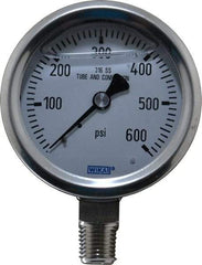 Wika - 2-1/2" Dial, 1/4 Thread, 0-600 Scale Range, Pressure Gauge - Lower Connection Mount, Accurate to 1.5% of Scale - Benchmark Tooling