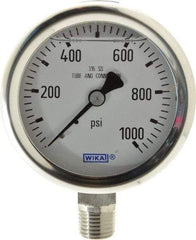 Wika - 2-1/2" Dial, 1/4 Thread, 0-1,000 Scale Range, Pressure Gauge - Lower Connection Mount, Accurate to 1.5% of Scale - Benchmark Tooling