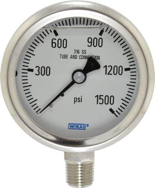 Wika - 2-1/2" Dial, 1/4 Thread, 0-1,500 Scale Range, Pressure Gauge - Lower Connection Mount, Accurate to 1.5% of Scale - Benchmark Tooling