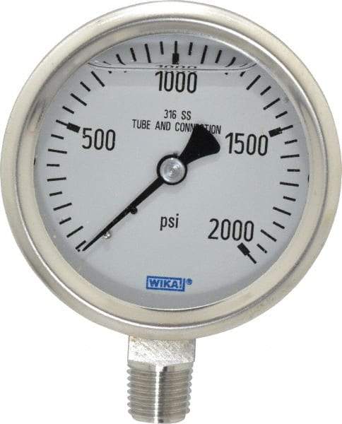 Wika - 2-1/2" Dial, 1/4 Thread, 0-2,000 Scale Range, Pressure Gauge - Lower Connection Mount, Accurate to 1.5% of Scale - Benchmark Tooling