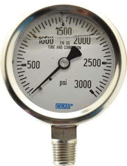 Wika - 2-1/2" Dial, 1/4 Thread, 0-3,000 Scale Range, Pressure Gauge - Lower Connection Mount, Accurate to 1.5% of Scale - Benchmark Tooling