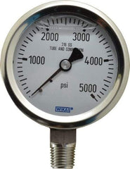 Wika - 2-1/2" Dial, 1/4 Thread, 0-5,000 Scale Range, Pressure Gauge - Lower Connection Mount, Accurate to 1.5% of Scale - Benchmark Tooling