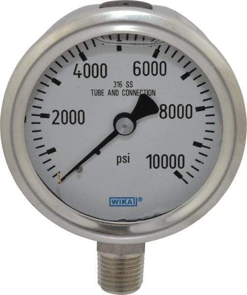 Wika - 2-1/2" Dial, 1/4 Thread, 0-10,000 Scale Range, Pressure Gauge - Lower Connection Mount, Accurate to 1.5% of Scale - Benchmark Tooling