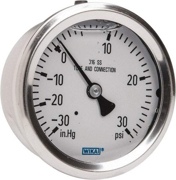 Wika - 2-1/2" Dial, 1/4 Thread, 30-0-30 Scale Range, Pressure Gauge - Center Back Connection Mount, Accurate to 1.5% of Scale - Benchmark Tooling