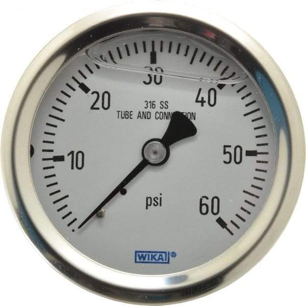 Wika - 2-1/2" Dial, 1/4 Thread, 0-60 Scale Range, Pressure Gauge - Center Back Connection Mount, Accurate to 1.5% of Scale - Benchmark Tooling