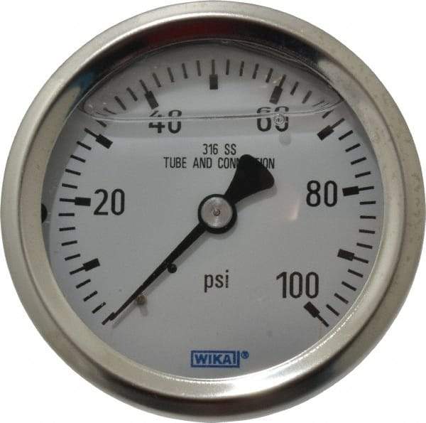 Wika - 2-1/2" Dial, 1/4 Thread, 0-100 Scale Range, Pressure Gauge - Center Back Connection Mount, Accurate to 1.5% of Scale - Benchmark Tooling