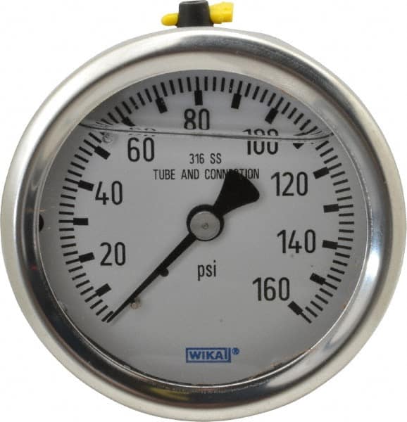 Wika - 2-1/2" Dial, 1/4 Thread, 0-160 Scale Range, Pressure Gauge - Center Back Connection Mount, Accurate to 1.5% of Scale - Benchmark Tooling