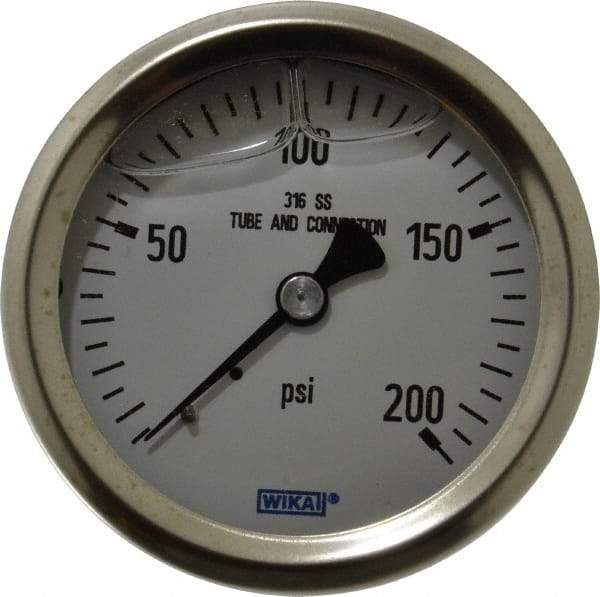 Wika - 2-1/2" Dial, 1/4 Thread, 0-200 Scale Range, Pressure Gauge - Center Back Connection Mount, Accurate to 1.5% of Scale - Benchmark Tooling