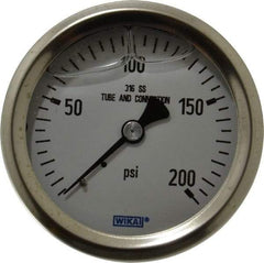 Wika - 2-1/2" Dial, 1/4 Thread, 0-200 Scale Range, Pressure Gauge - Center Back Connection Mount, Accurate to 1.5% of Scale - Benchmark Tooling