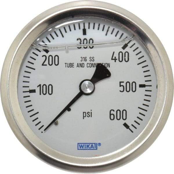 Wika - 2-1/2" Dial, 1/4 Thread, 0-600 Scale Range, Pressure Gauge - Center Back Connection Mount, Accurate to 1.5% of Scale - Benchmark Tooling