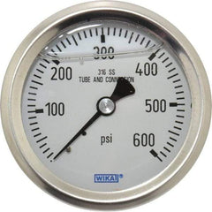 Wika - 2-1/2" Dial, 1/4 Thread, 0-600 Scale Range, Pressure Gauge - Center Back Connection Mount, Accurate to 1.5% of Scale - Benchmark Tooling