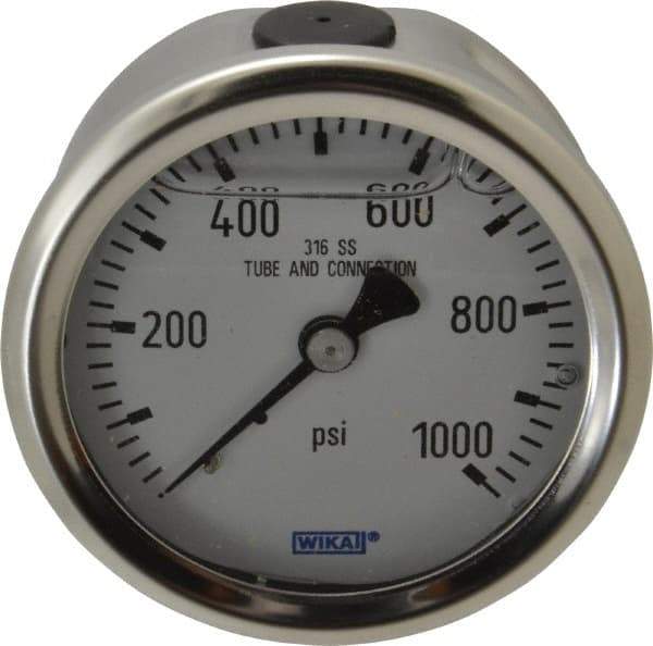 Wika - 2-1/2" Dial, 1/4 Thread, 0-1,000 Scale Range, Pressure Gauge - Center Back Connection Mount, Accurate to 1.5% of Scale - Benchmark Tooling