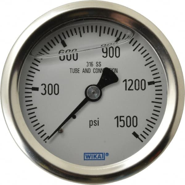 Wika - 2-1/2" Dial, 1/4 Thread, 0-1,500 Scale Range, Pressure Gauge - Center Back Connection Mount, Accurate to 1.5% of Scale - Benchmark Tooling