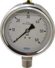 Wika - 4" Dial, 1/2 Thread, 0-60 Scale Range, Pressure Gauge - Lower Connection Mount, Accurate to 1% of Scale - Benchmark Tooling