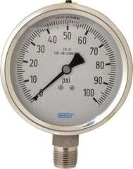 Wika - 4" Dial, 1/2 Thread, 0-100 Scale Range, Pressure Gauge - Lower Connection Mount, Accurate to 1% of Scale - Benchmark Tooling