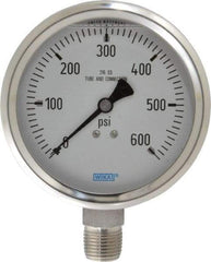 Wika - 4" Dial, 1/2 Thread, 0-600 Scale Range, Pressure Gauge - Lower Connection Mount, Accurate to 1% of Scale - Benchmark Tooling