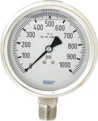 Wika - 4" Dial, 1/2 Thread, 0-1,000 Scale Range, Pressure Gauge - Lower Connection Mount, Accurate to 1% of Scale - Benchmark Tooling