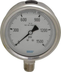 Wika - 4" Dial, 1/2 Thread, 0-1,500 Scale Range, Pressure Gauge - Lower Connection Mount, Accurate to 1% of Scale - Benchmark Tooling