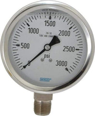 Wika - 4" Dial, 1/2 Thread, 0-3,000 Scale Range, Pressure Gauge - Lower Connection Mount, Accurate to 1% of Scale - Benchmark Tooling