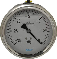 Wika - 4" Dial, 1/2 Thread, 30-0 Scale Range, Pressure Gauge - Lower Back Connection Mount, Accurate to 1% of Scale - Benchmark Tooling