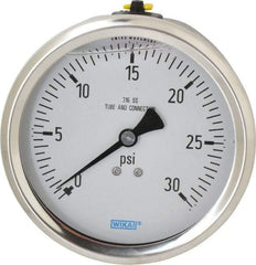 Wika - 4" Dial, 1/2 Thread, 0-30 Scale Range, Pressure Gauge - Lower Back Connection Mount, Accurate to 1% of Scale - Benchmark Tooling