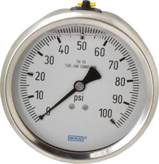 Wika - 4" Dial, 1/2 Thread, 0-100 Scale Range, Pressure Gauge - Lower Back Connection Mount, Accurate to 1% of Scale - Benchmark Tooling